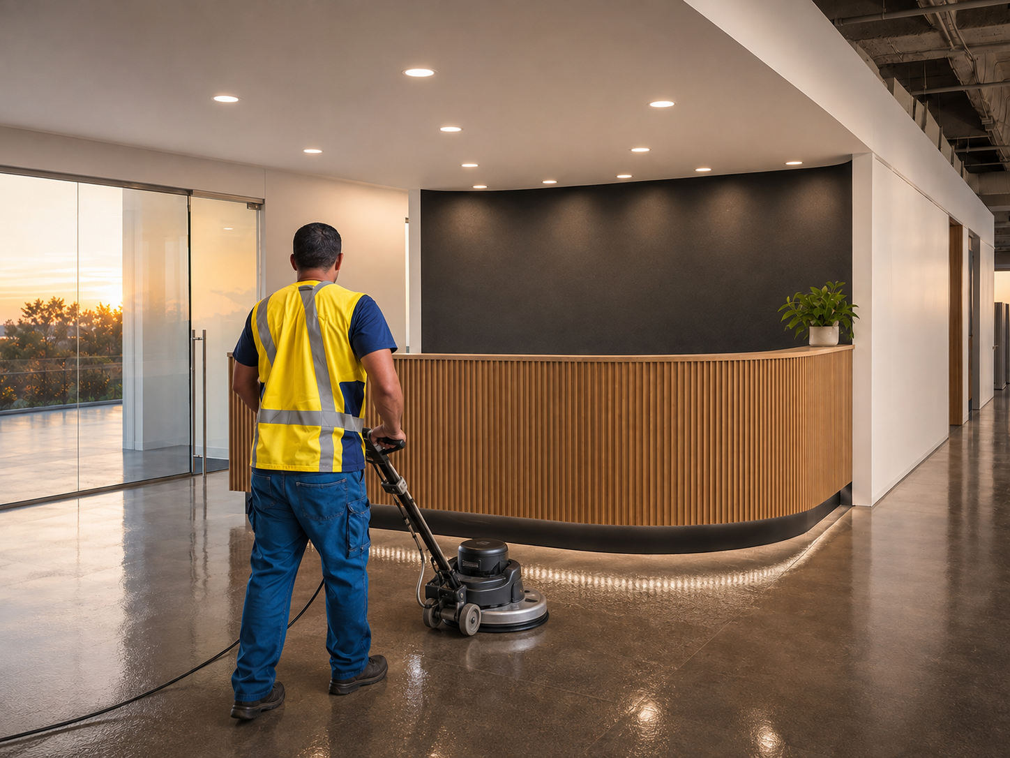 Modern commercial lobby prepared for occupants and visitors
