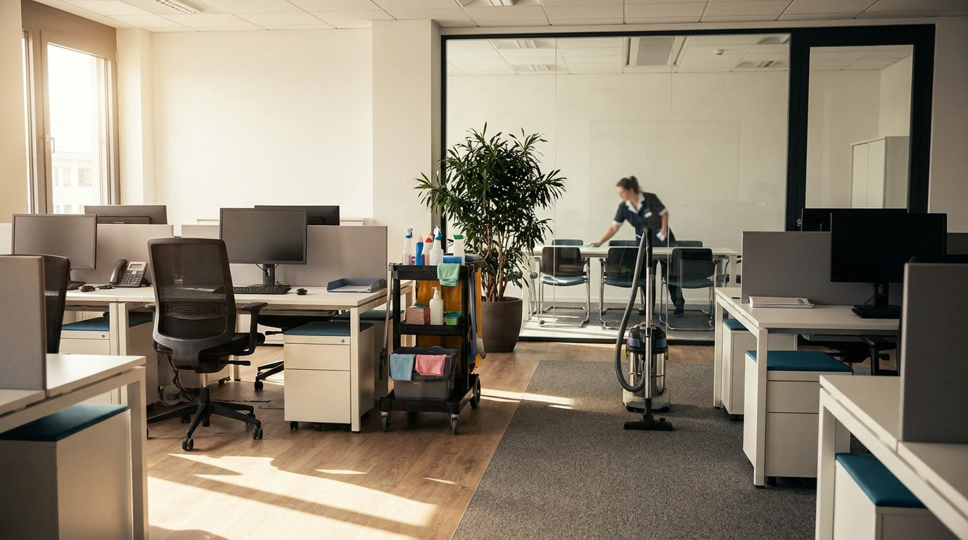 Commercial office being prepared during routine maintenance cleaning